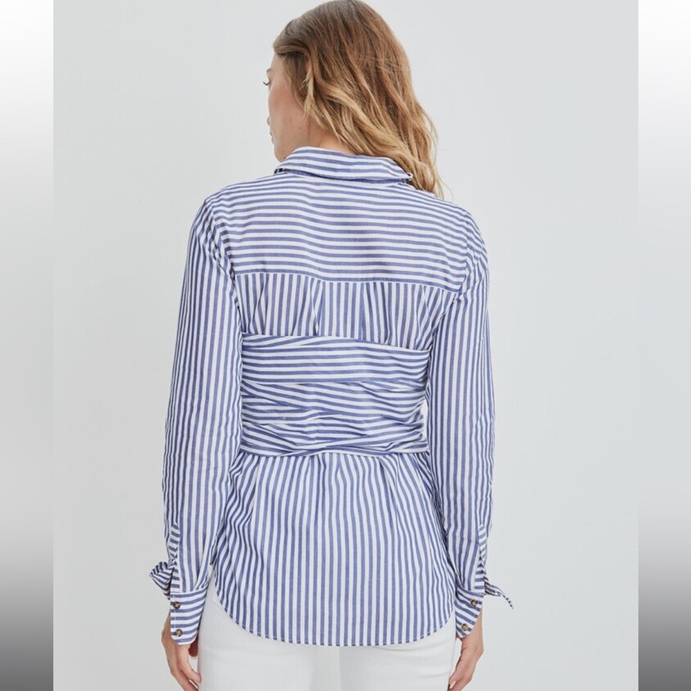 Veronica Beard Blue and White Striped Button Down Shirt - Picture 2 of 13
